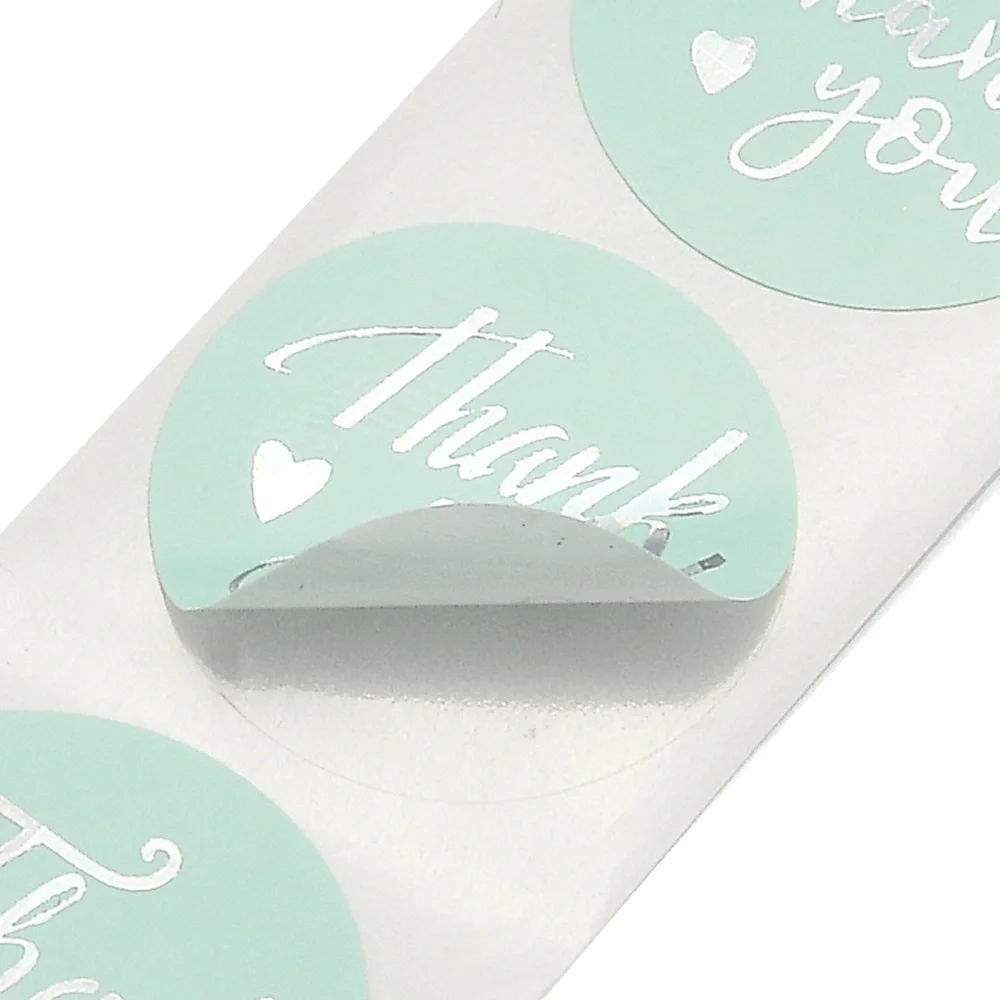 500 Mint Green Thank You Stickers Roll Teal
